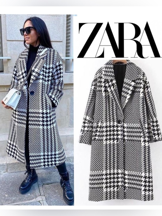 Zara Jackets & Blazers - Zara Oversized Plaid Houndstooth Coat Longline 8083/114/070 M Blogger Favorite